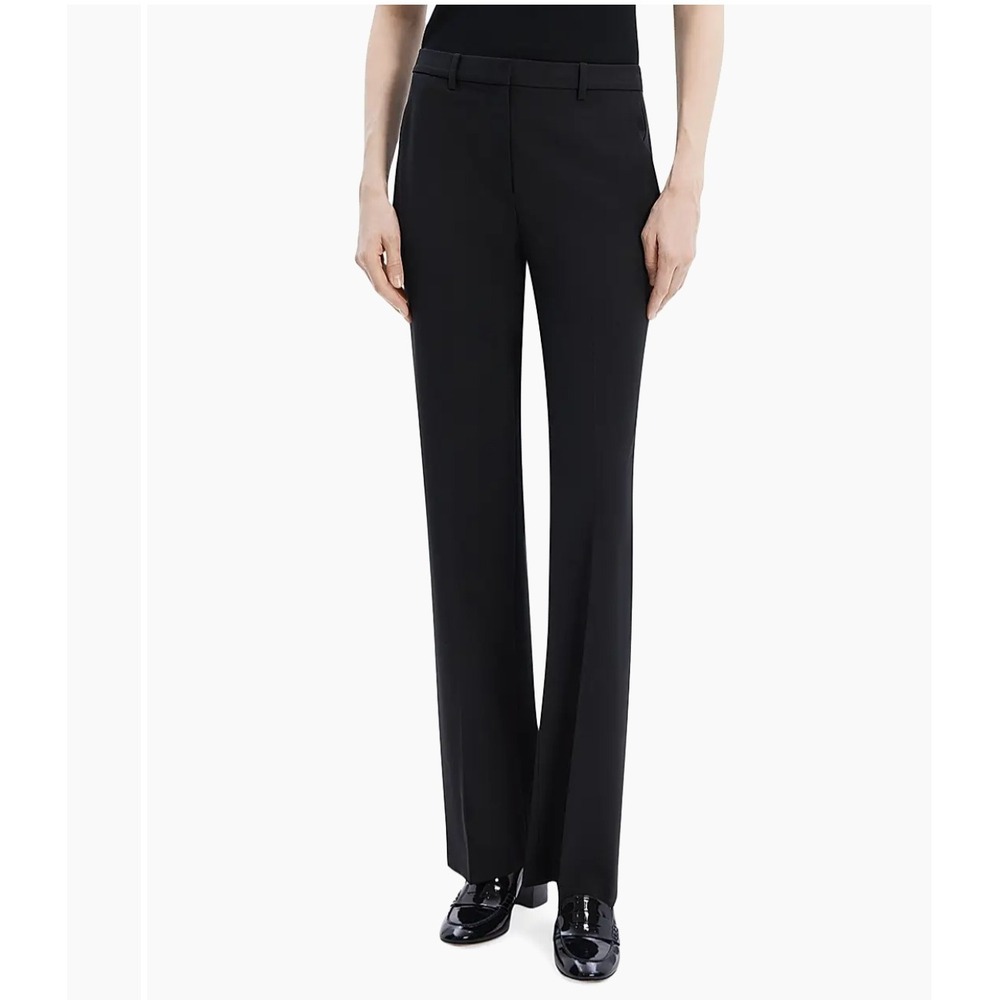 Theory Black Stretch Virgin Wool Straight Full Length Trousers Size 4 Career